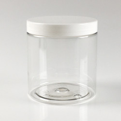 POT STRAIGHT CYLINDRICAL 250ML PET CRISTAL + COUVERCLE BLANC