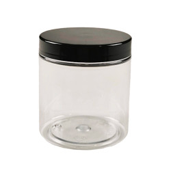 POT STRAIGHT CYLINDRICAL 250ML PET CRISTAL + COUVERCLE NOIR