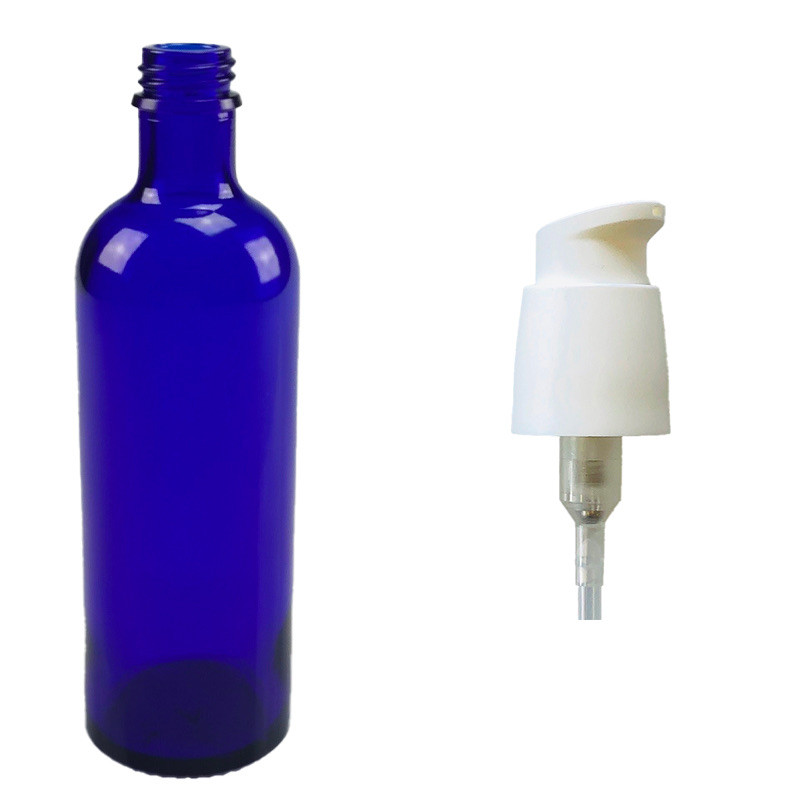 FLACON GOUTTES 200ML VERRE BLEU BAGUE DIN22 + POMPE DISPENSER CREMOSA BLANCHE DIN22 FLACON GOUTTES 200ML VERRE BLEU BAGUE DIN22 + POMPE DISPENSER CREMOSA BLANCHE DIN22
