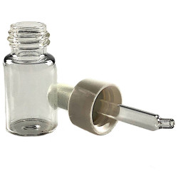 FLACON COMPTE-GOUTTES 3ML VERRE BLANC BAGUE 13/415 + COMPTE-GOUTTES BLANC 13/415