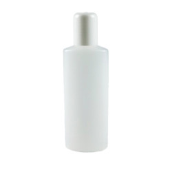 FLACON OVAL 100ML PEHD NATUREL BAGUE SPECIFIQUE + CAPSULE PP BLANC AVEC REDUCTEUR 3MM