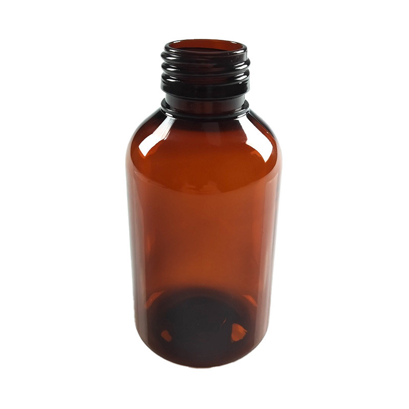 FLACON ROND 150 ML PET AMBRE BAGUE PP28