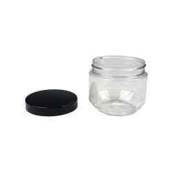 POT CLASSIC ROUND 200ML PET CRISTAL + COUVERCLE NOIR AUTOJOINTANT
