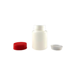 POT VISSANT 100ML PEHD NATUREL + OBTURATEUR + COUVERCLE ROUGE