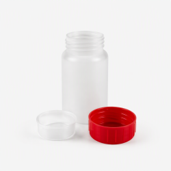 FLACON VISSANT 100ML PEHD NATUREL + OBTURATEUR + COUVERCLE ROUGE