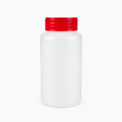 FLACON ROND VISSANT 250ML PEHD NATUREL + OBTURATEUR + COUVERCLE ROUGE