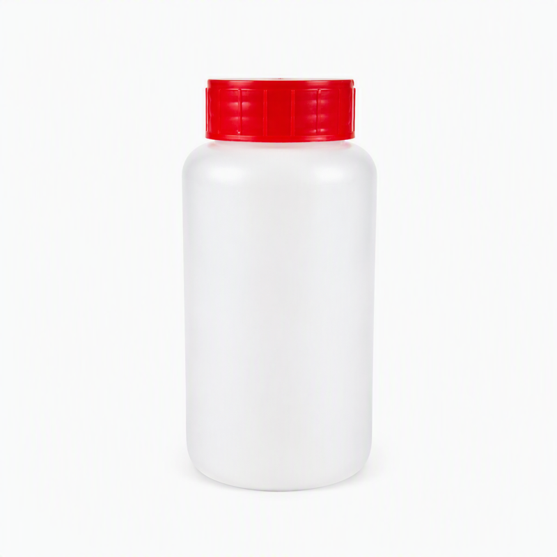 FLACON ROND VISSANT 250ML PEHD NATUREL + OBTURATEUR + COUVERCLE ROUGE