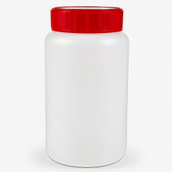 FLACON ROND VISSANT 500ML PEHD NATUREL + OBTURATEUR + COUVERCLE ROUGE