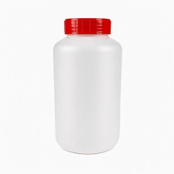 FLACON ROND VISSANT 1000ML PEHD NATUREL + OBTURATEUR + COUVERCLE ROUGE