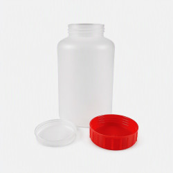 FLACON ROND VISSANT 1000ML PEHD NATUREL + OBTURATEUR + COUVERCLE ROUGE