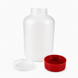 FLACON ROND VISSANT 2000ML PEHD NATUREL + OBTURATEUR + COUVERCLE ROUGE