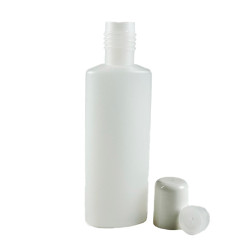 PACK FLACON OVAL 100ML PEHD NATUREL + REDUCTEUR 3MM + CAPSULE BLANCHE